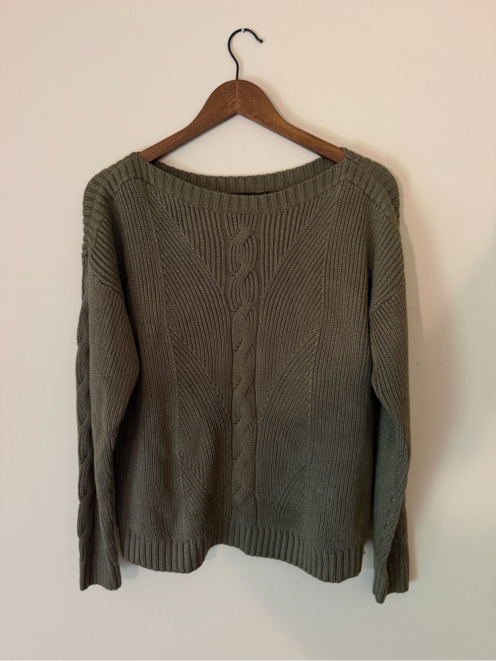 Lauren Ralph Lauren Olive Green Cable Knit Boat-Neck Sweater, Size L, NWOT
